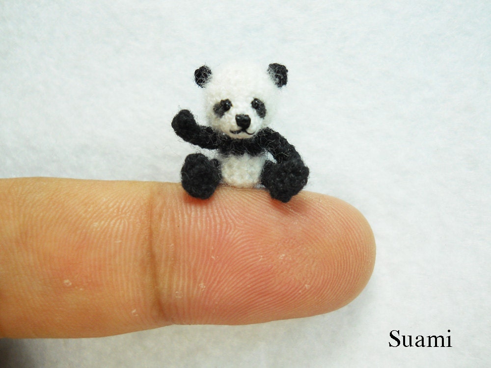 Miniature Panda Bear - Micro Crochet Mohair Panda 0.8 Inch - Made To Order