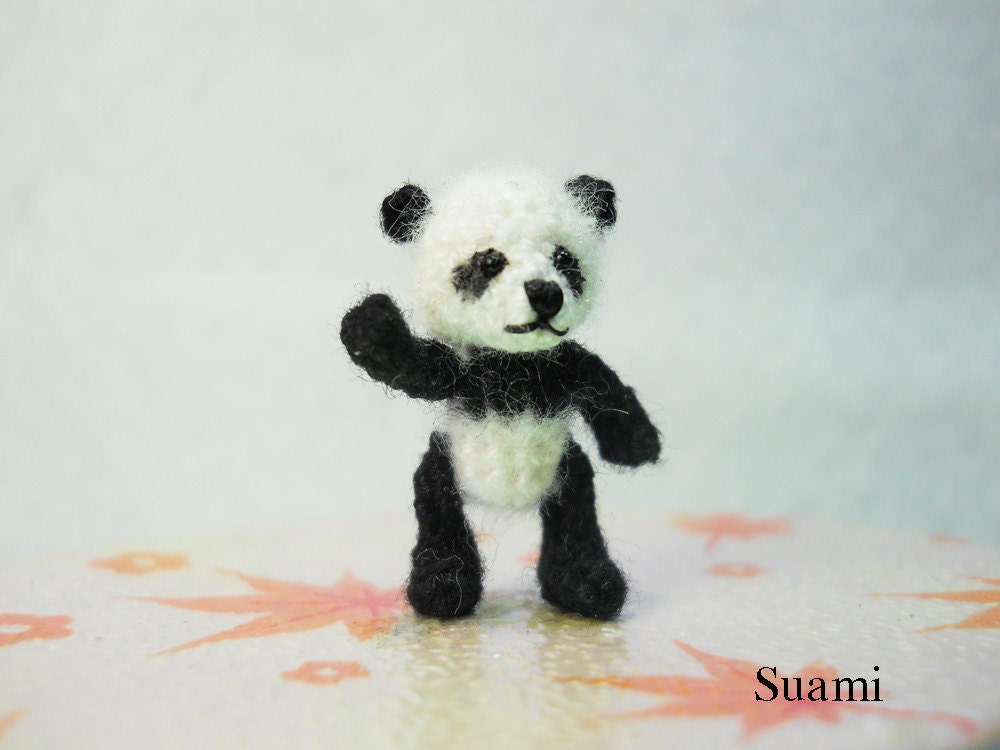 Miniature Panda Bear - Micro Crochet Mohair Panda 0.8 Inch - Made To Order