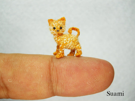 Tiny Cute Ginger Cat Kitten - Micro Mini Crochet Miniature Amigurumi Pet Animals - Made to Order