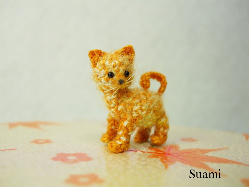Tiny Cute Ginger Cat Kitten - Micro Mini Crochet Miniature Amigurumi Pet Animals - Made to Order