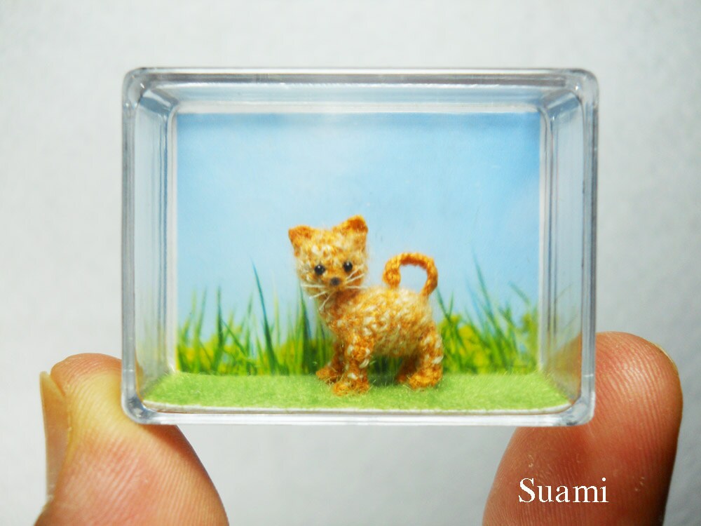 Tiny Cute Ginger Cat Kitten - Micro Mini Crochet Miniature Amigurumi Pet Animals - Made to Order