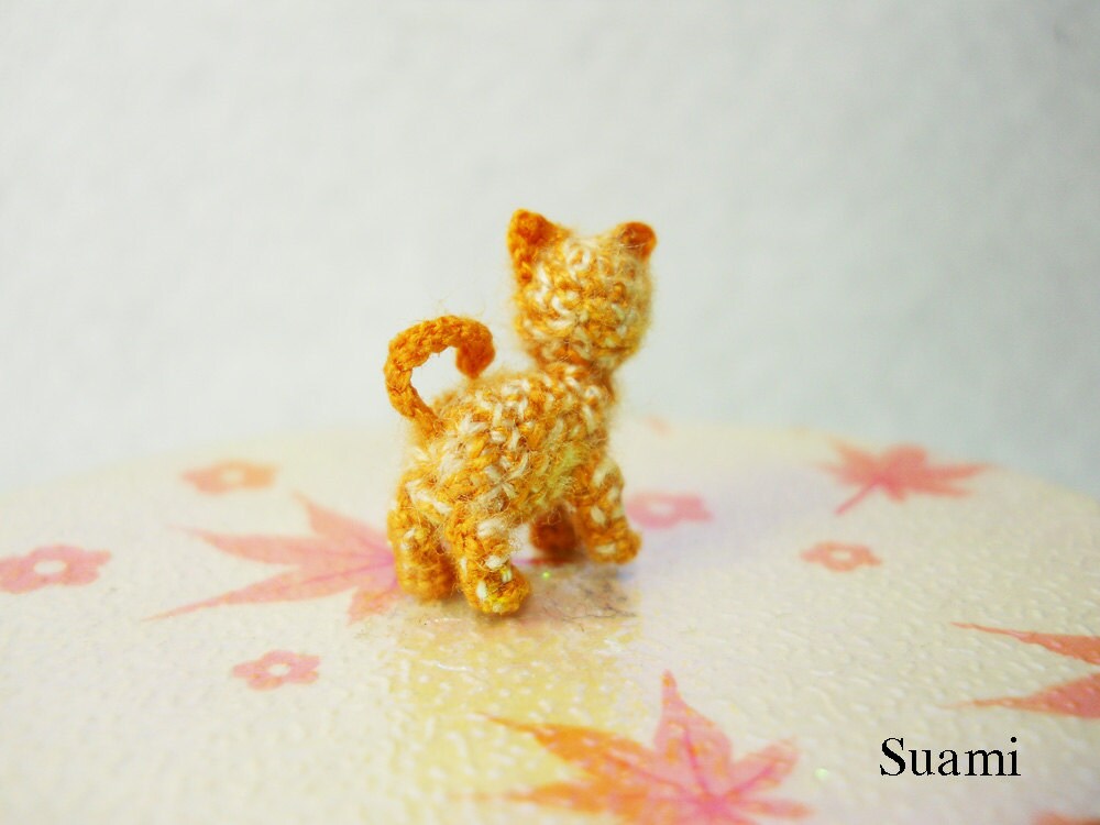 Tiny Cute Ginger Cat Kitten - Micro Mini Crochet Miniature Amigurumi Pet Animals - Made to Order