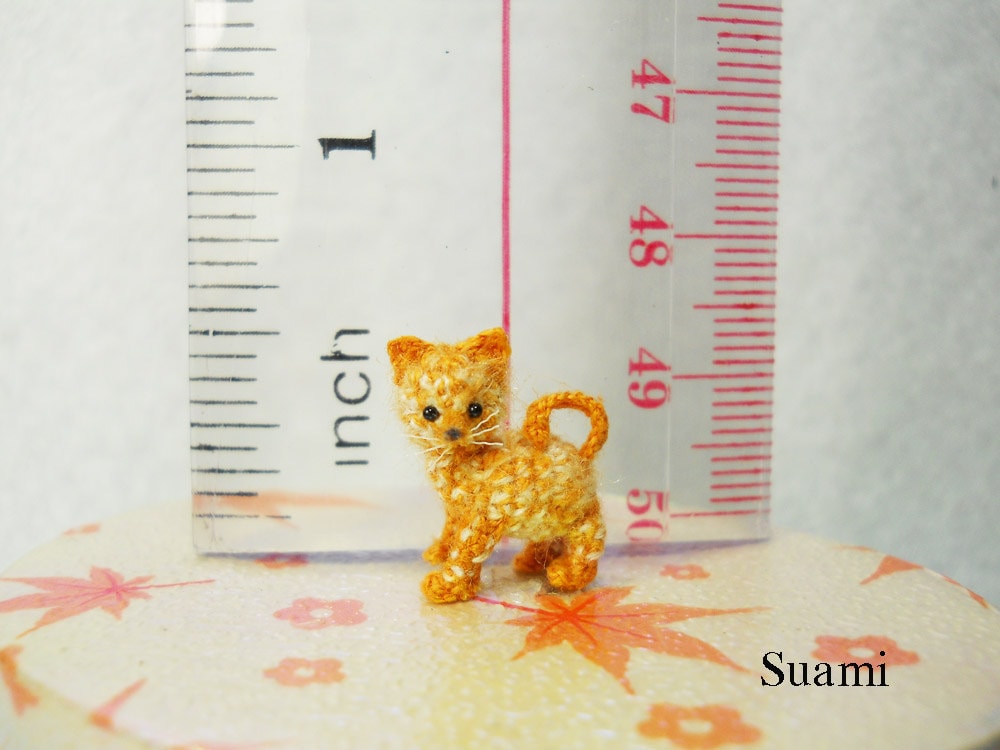 Tiny Cute Ginger Cat Kitten - Micro Mini Crochet Miniature Amigurumi Pet Animals - Made to Order
