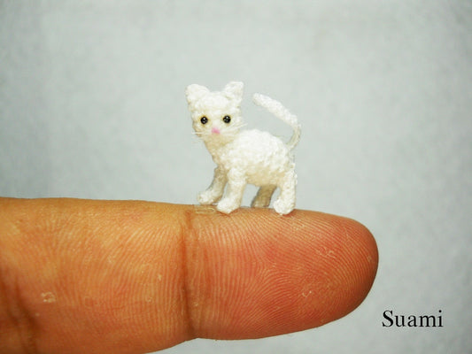 White Cat Kitten - Micro Miniature Crochet Cats - Made to Order