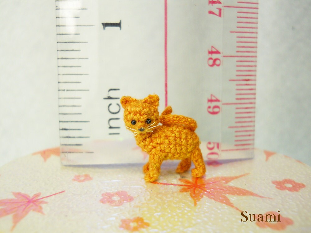 Tiny Crochet Kitty Cat - Micro Amigurumi Miniature Kitten Toy Stuffed Animal - Made to Order