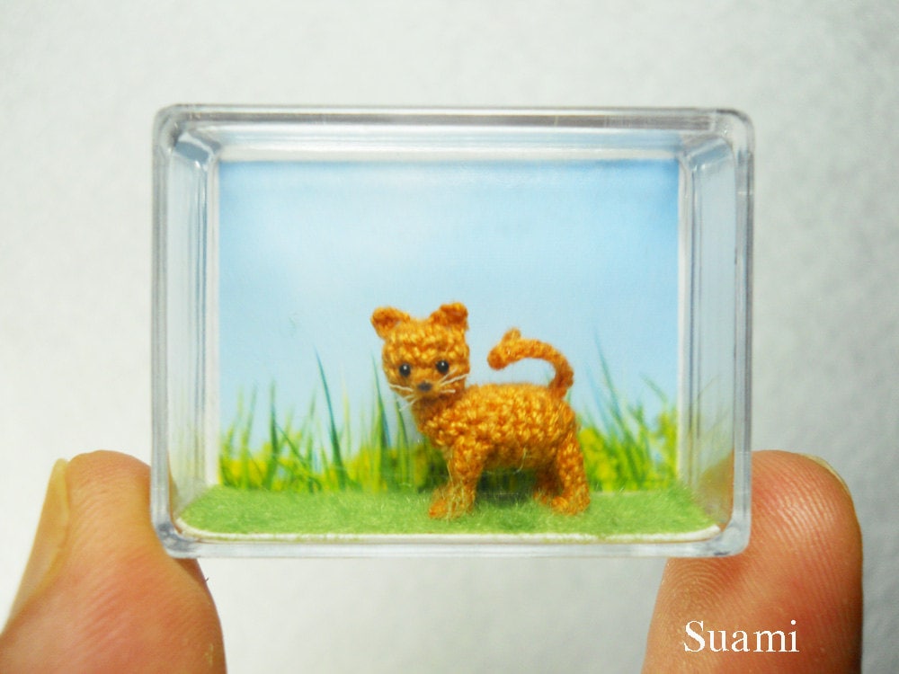 Tiny Crochet Kitty Cat - Micro Amigurumi Miniature Kitten Toy Stuffed Animal - Made to Order