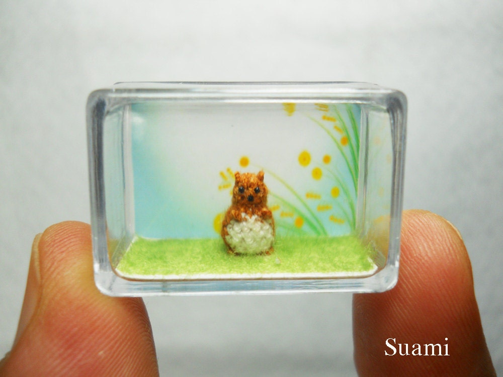 Extreme Tiny Groundhog - Micro Crochet Miniature Beaver - Brown Groundhog - Made To Order