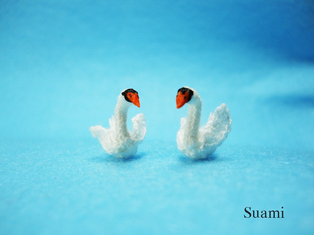 Swans In Love - Micro Mini Crochet Swan Amigurumi Miniature Animals - Made To Order