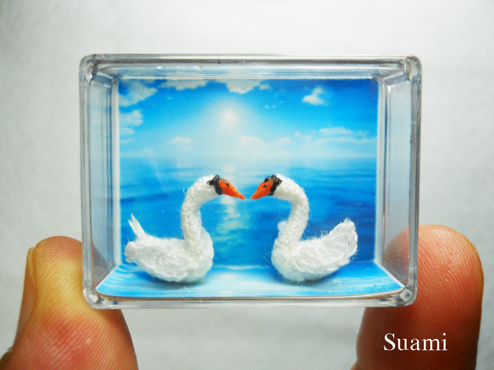 Swans In Love - Micro Mini Crochet Swan Amigurumi Miniature Animals - Made To Order
