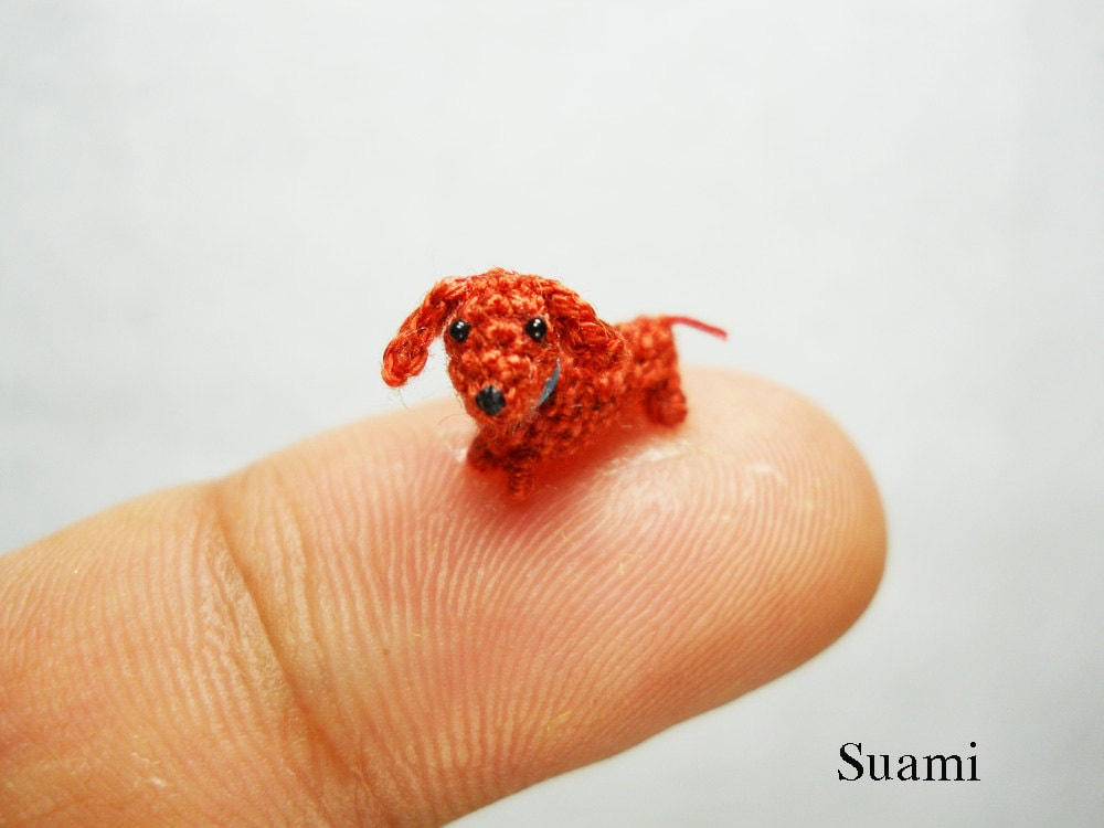 Extreme Tiny Dachshund Sausage Dog - Micro Crocheted Dog - Made To Order