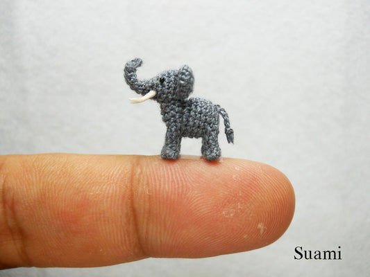 Extreme Micro Crochet Elephant - Tiny Amigurumi Miniature stuffed Animals - Gray Elephant - Made To Order