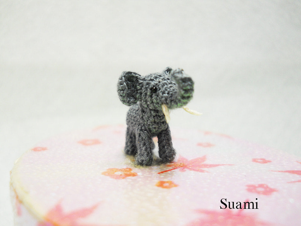 Extreme Micro Crochet Elephant - Tiny Amigurumi Miniature stuffed Animals - Gray Elephant - Made To Order