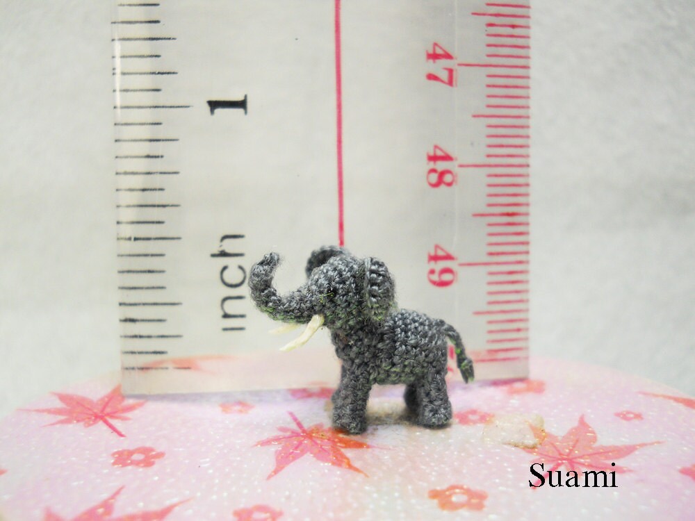 Extreme Micro Crochet Elephant - Tiny Amigurumi Miniature stuffed Animals - Gray Elephant - Made To Order