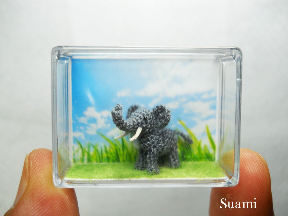 Extreme Micro Crochet Elephant - Tiny Amigurumi Miniature stuffed Animals - Gray Elephant - Made To Order