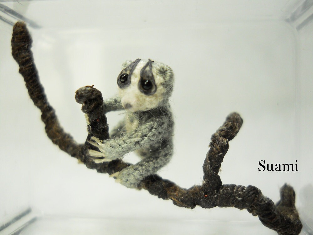 Miniature Slow Loris - Micro Crochet Dollhouse Amigurumi Animals - Made To Order