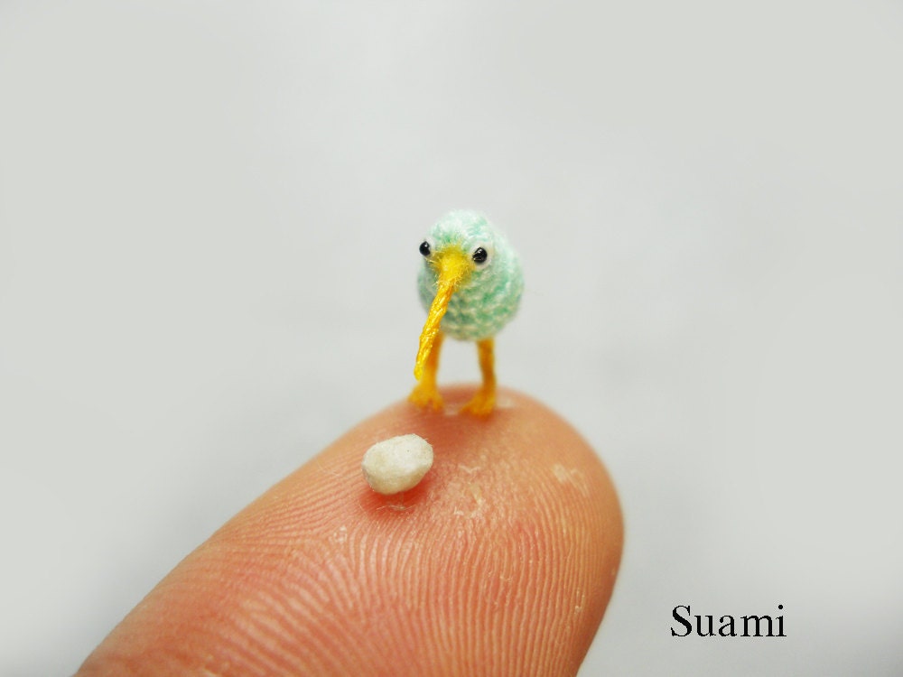 Micro Blue Kiwi With Egg - Tiny Crochet Miniature Kiwi Birds - Made To Order