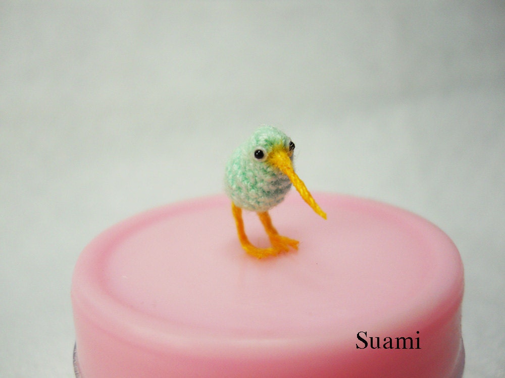 Micro Blue Kiwi With Egg - Tiny Crochet Miniature Kiwi Birds - Made To Order