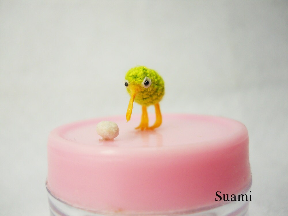 Tiny Green Kiwi With Egg - Micro Crochet Miniature Kiwi Birds - Made To Order