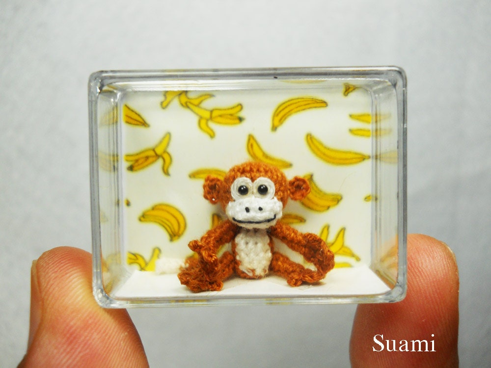 Micro Miniature Monkey - Thread Art Crochet Tiny Stuffed Animals - Made to Order