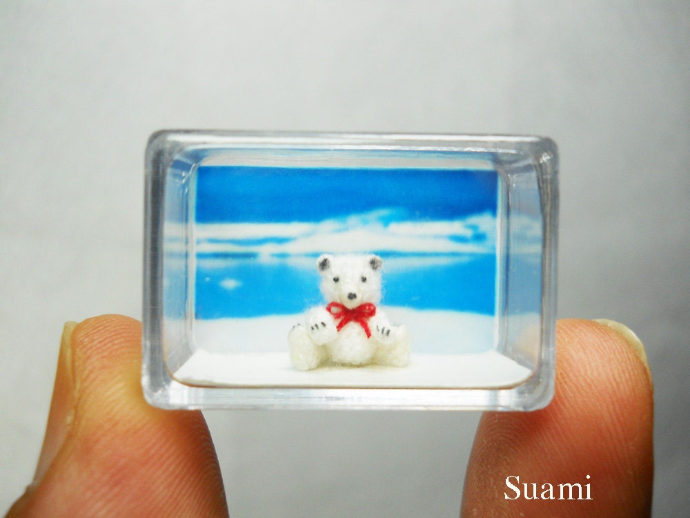 Micro Polar Bear Amigurumi - Miniature Thread Crochet Bears - Made To Order