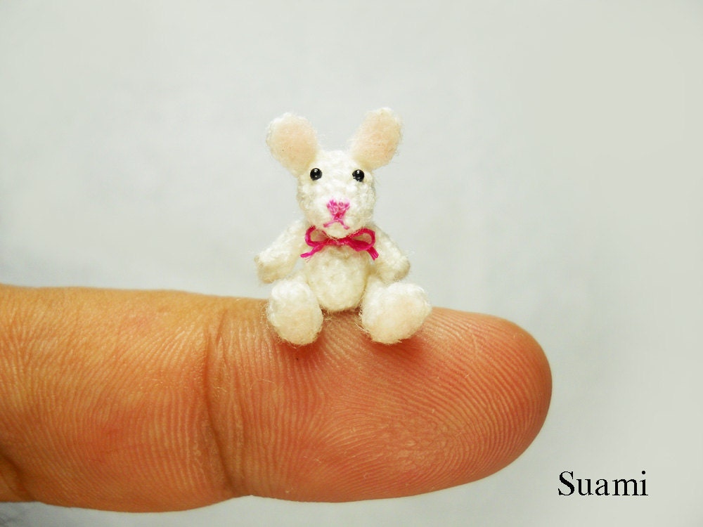 Miniature Bunny Rabbit - Teeny Tiny Crochet Dollhouse Decor - Made To Order