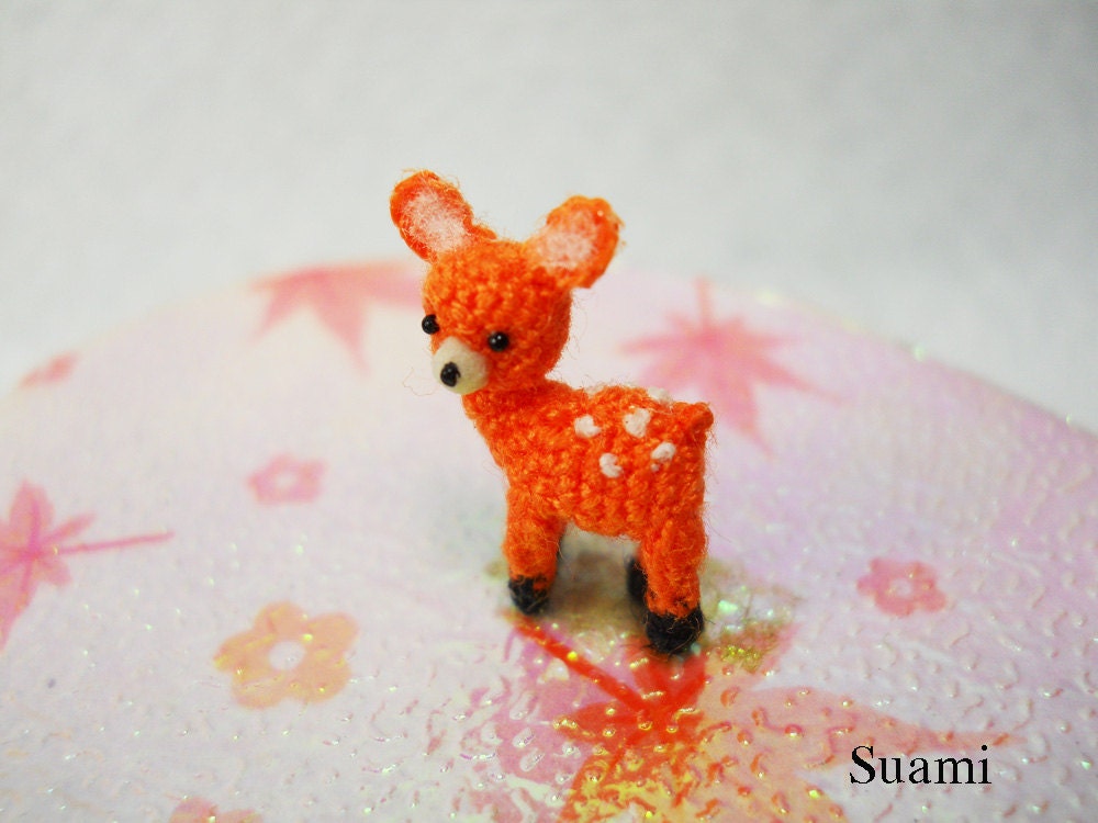 Extreme Micro Fawn Deer 1/2 Inch - Tiny Miniature Crochet Amigurumi Deers - Made To Order