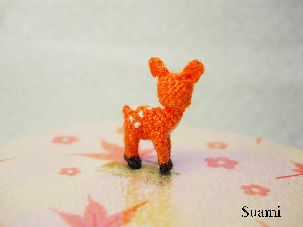 Extreme Micro Fawn Deer 1/2 Inch - Tiny Miniature Crochet Amigurumi Deers - Made To Order
