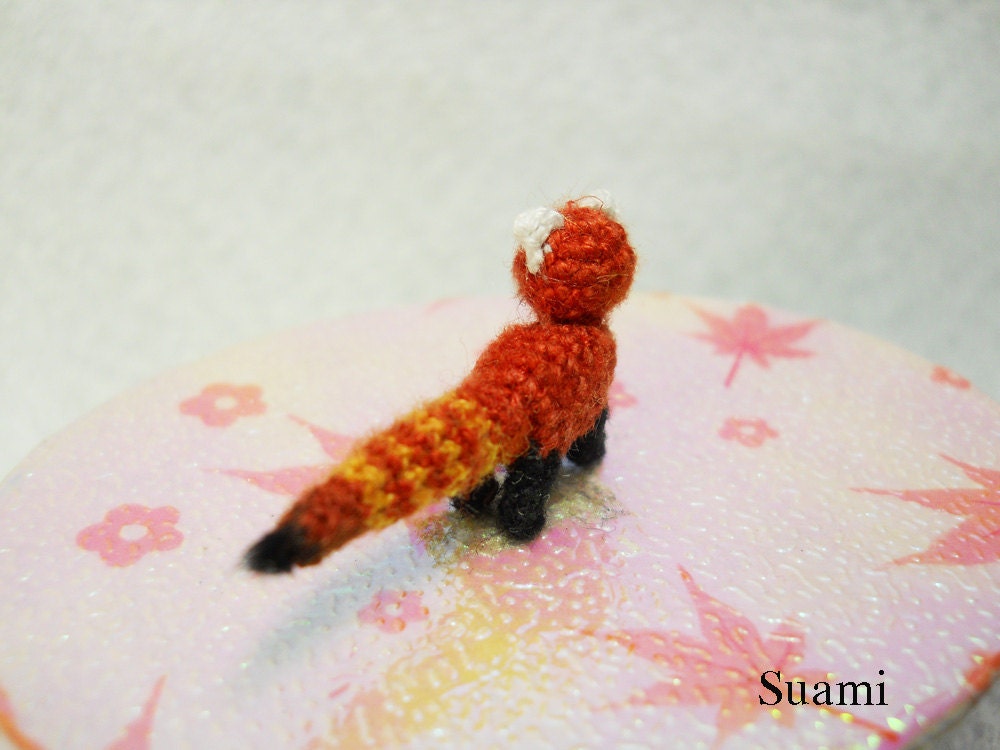 Miniature Red Panda Shining Cat - Micro Mini Amigurumi Crochet Art Tiny Doll Animal - Made To Order