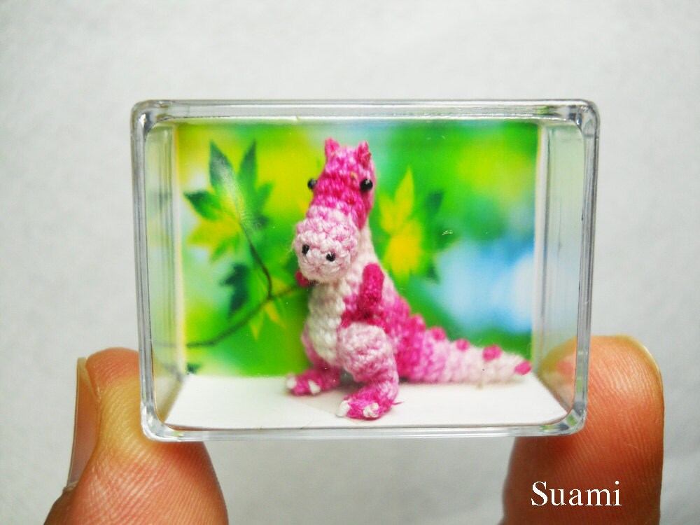 Tiny Pink Tyrannosaurus - Micro Dollhouse Miniature Crocheted Dinosaurs - Made To Order