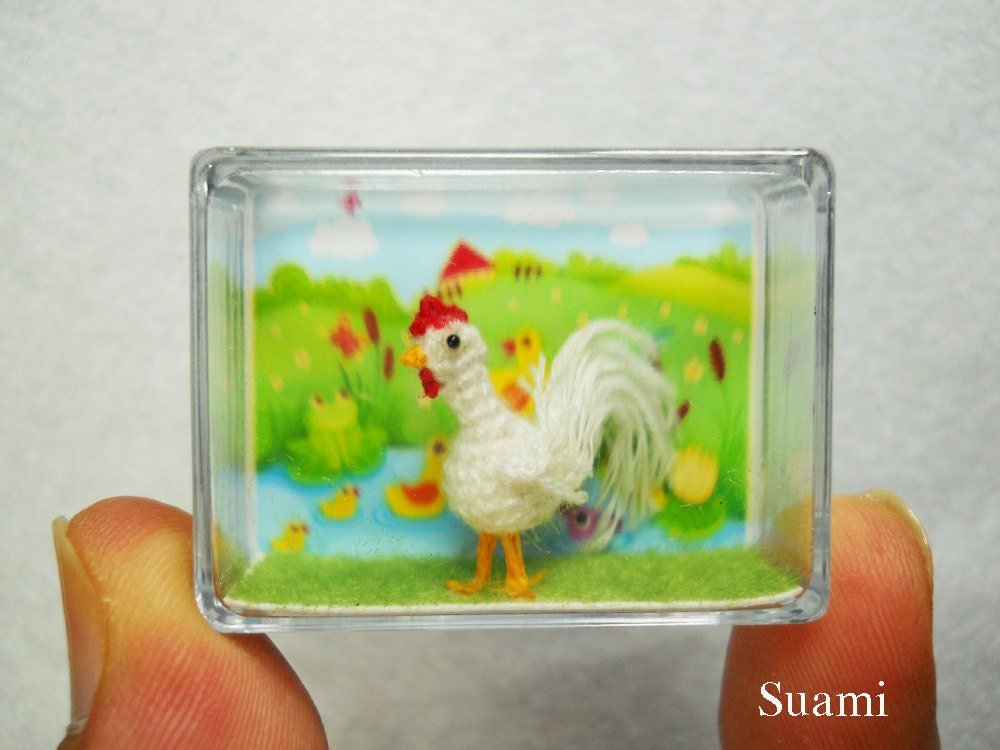 White Rooster - Micro Crochet Miniature Cockerel Cock - Made To Order