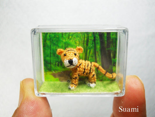 Micro Yellow Tiger - Mini Tiny Crochet Dollhouse Miniature Tigers - Made To Order