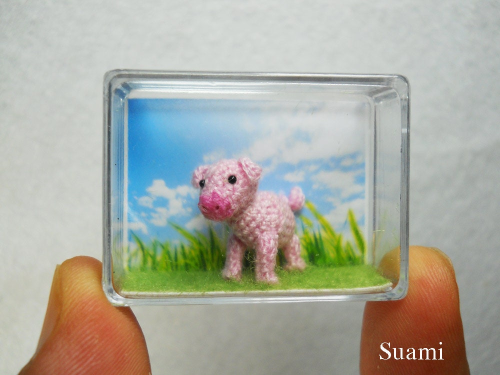 Miniature Crochet Pink Piglet - Mini Tiny Crochet Pig Amigurumi - Made To Order