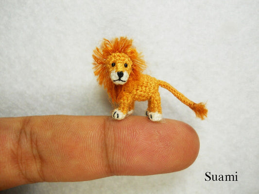 Miniature Crochet Lion - Micro Mini Amigurumi Crochet Tiny Animal Doll - Made To Order