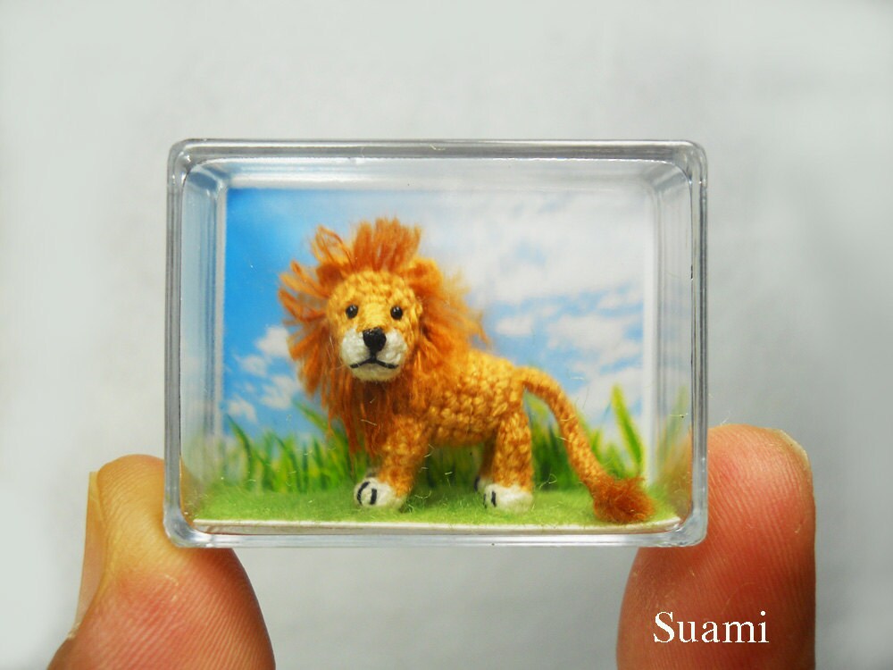 Miniature Crochet Lion - Micro Mini Amigurumi Crochet Tiny Animal Doll - Made To Order