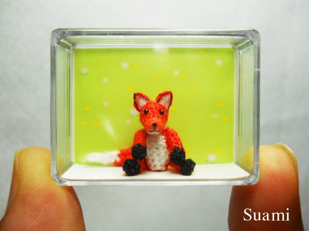 Mini Red Fox Amigurumi - Micro Dollhouse Miniature Crochet Tiny Foxes - Made To Order