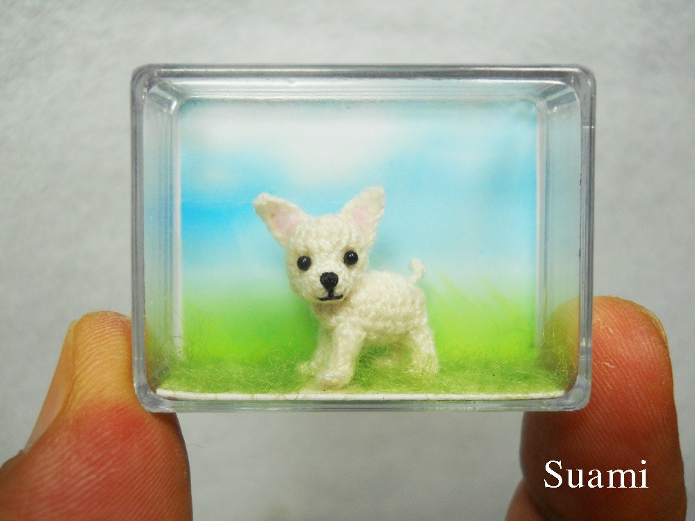 White Chihuahua Dog - Tiny Amigurumi Micro Crochet Miniature Pets - Made to Order