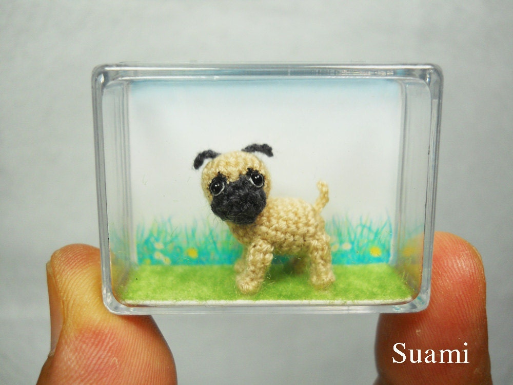 Fawn Pug Dog - Teeny Tiny Crochet Miniature Pet - Made To Order