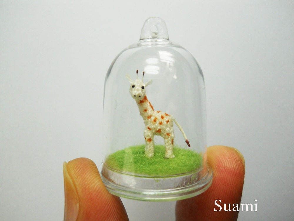 Micro Amigurumi Giraffe in Tiny Dome - 0.7 Inch Micro Miniature Crochet Giraffe Dollhouse Stuffed Animals - Made To Order