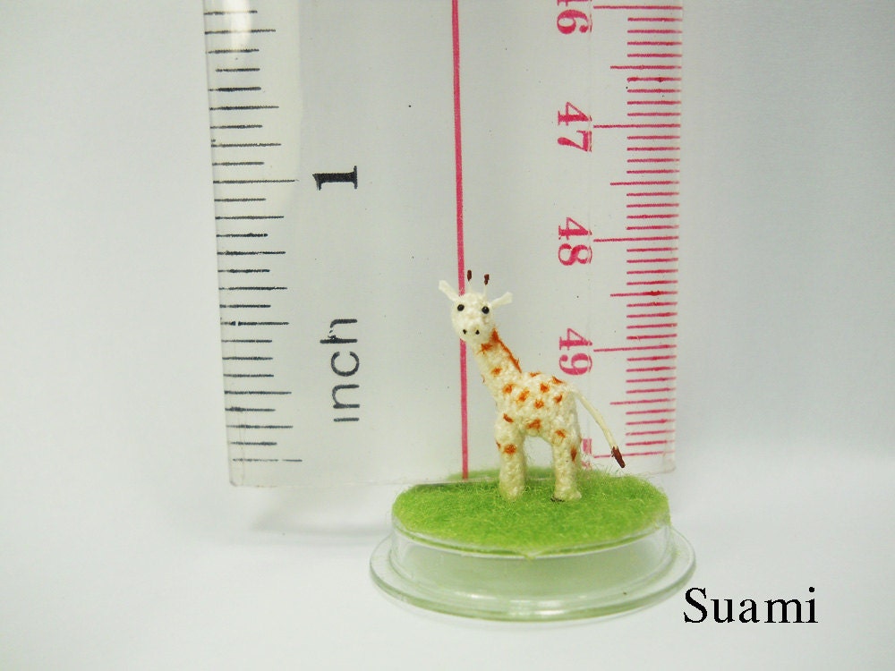 Micro Amigurumi Giraffe in Tiny Dome - 0.7 Inch Micro Miniature Crochet Giraffe Dollhouse Stuffed Animals - Made To Order