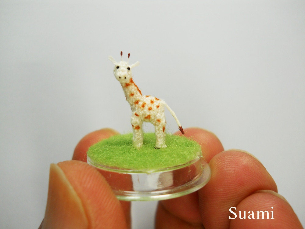 Micro Amigurumi Giraffe in Tiny Dome - 0.7 Inch Micro Miniature Crochet Giraffe Dollhouse Stuffed Animals - Made To Order