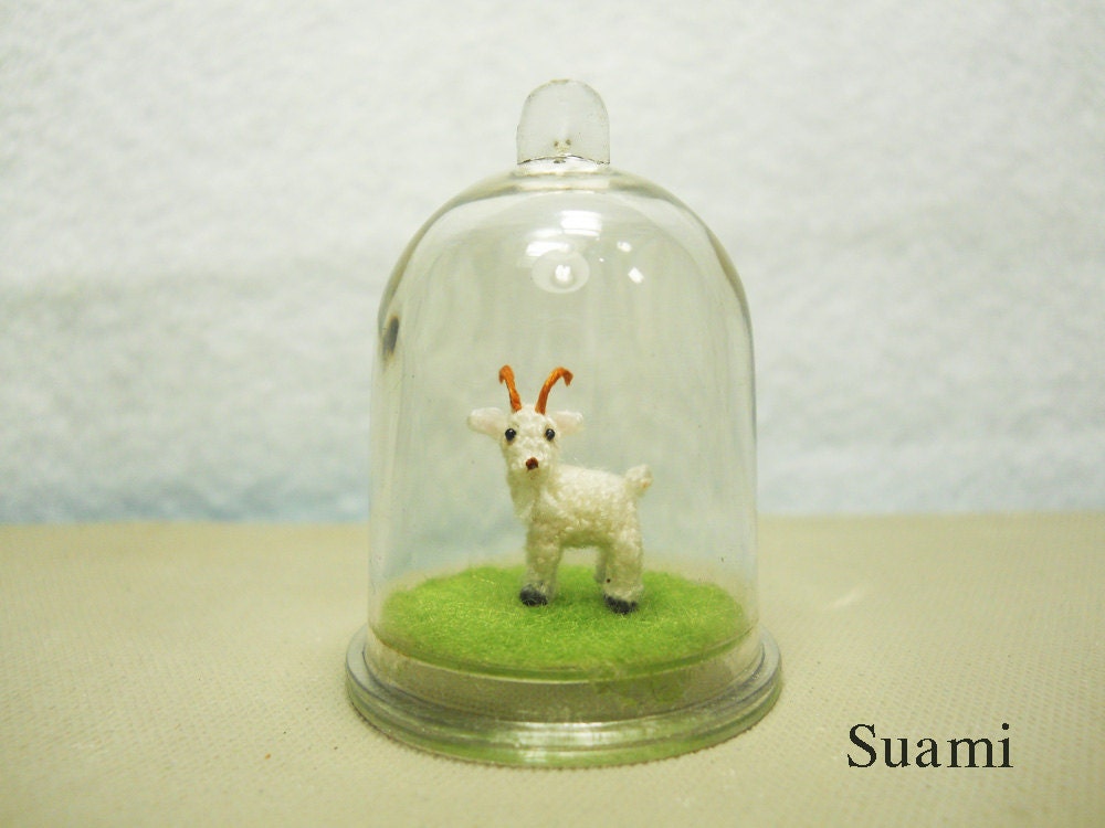 0.4 Inch Micro Goat In Tiny Dome - Tiny Amigurumi Miniature Crochet Stuff Animal - Made To Order