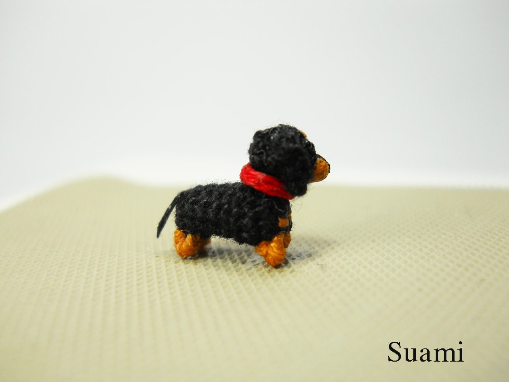 0.26 Inch Extreme Micro Dachshund Sausage Dog - Dollhouse Miniature Crochet Dog Dachshunds - Made To Order