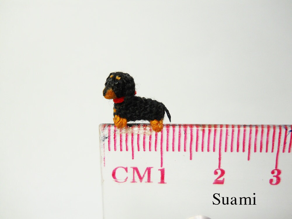 0.26 Inch Extreme Micro Dachshund Sausage Dog - Dollhouse Miniature Crochet Dog Dachshunds - Made To Order