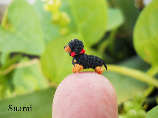 0.26 Inch Extreme Micro Dachshund Sausage Dog - Dollhouse Miniature Crochet Dog Dachshunds - Made To Order