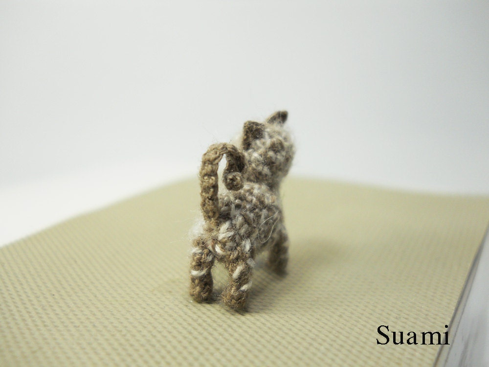 1/2 Inch Micro Grey Cat Kitten - Tiny Crochet Miniature Cat Amigurumi - Made to Order