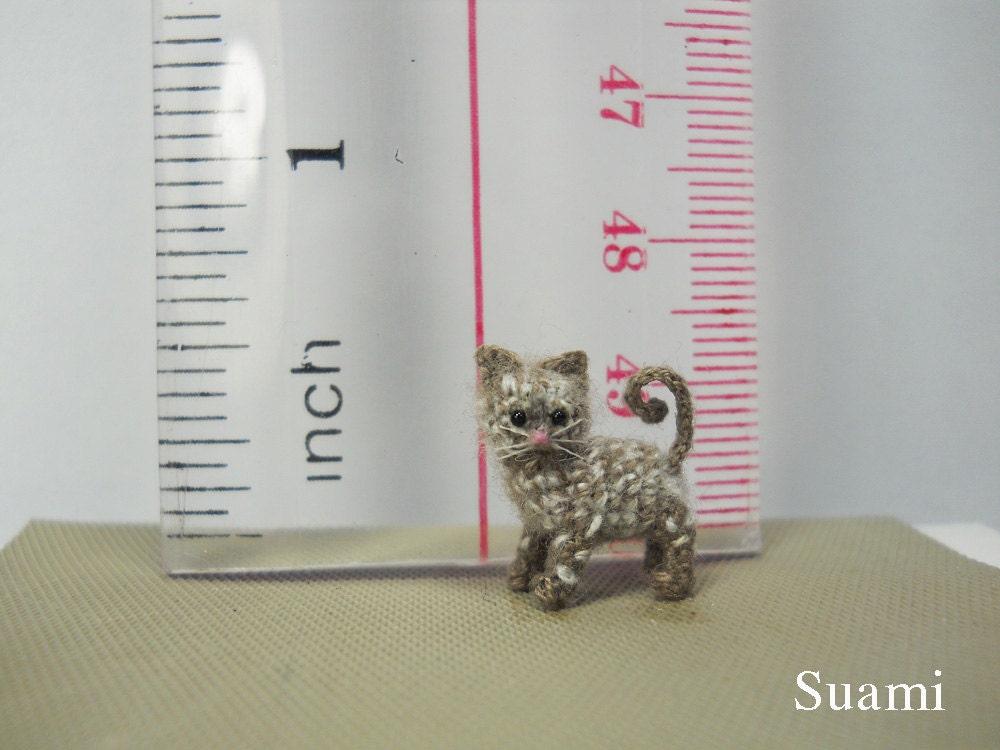 1/2 Inch Micro Grey Cat Kitten - Tiny Crochet Miniature Cat Amigurumi - Made to Order