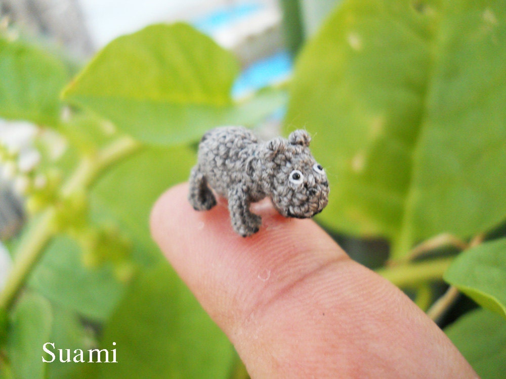 Micro Baby Hippo - Teeny Tiny Amigurumi Miniature Crochet Animal Toys - Made To Order