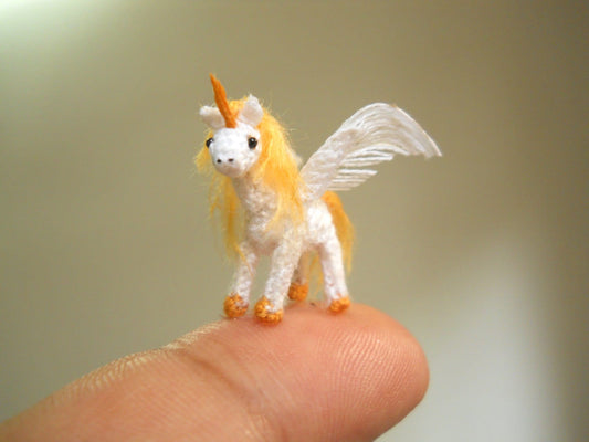 Unicorn Winged, Pegasus - Micro Dollhouse Miniature Crochet Tiny Stuff Animal - Made To Order