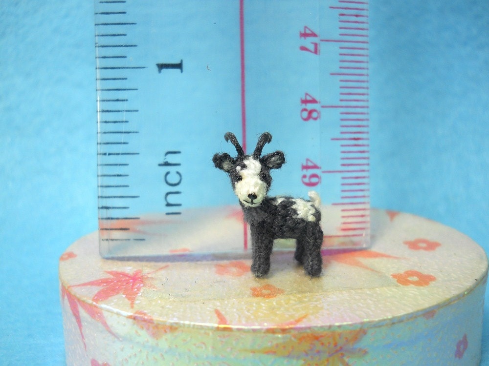 1/2 Inch Mini Goat, White Grey - Micro Miniature Crochet Stuffed Animal - Made To Order
