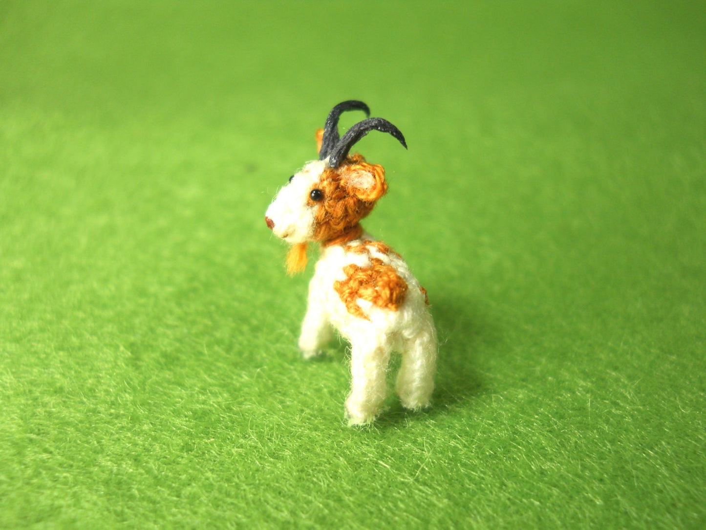 1/2 Inch Amigurumi Goat, White Brown - Micro Miniature Crochet Stuffed Animal - Made To Order